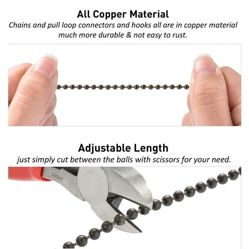 Wayilea Ceiling Fan Pulls Chain, 4 Pack Fan Extension Chain 90cm long, 4 PCS Hooks 8 PCS Connectors for Light/Lamp Extender Replacement (3.2mm Beaded Oil Rubbed Bronze Chain) - Image 5